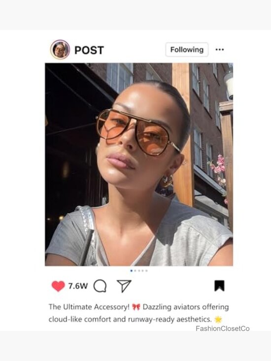 Oversized Aviator Sunglasses Retro Vintage Gold Metal Frame UV400 main image 5